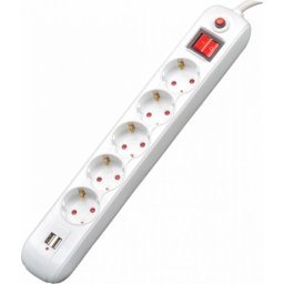 Prelungitor 5 prize si 2 x USB, 3m, priza cu protectie Spacer Externsion, alb