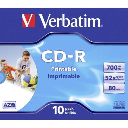 CD-R VERBATIM 700 MB, 80 min, viteza 52x, carcasa, printabil, "AZO Wide Inkjet Printable", 10 buc/set