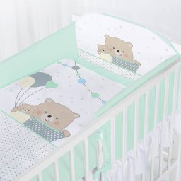 Albero Mio Set lenjerie imprimata 5 piese - Teddy Bears with Balloons turquoise