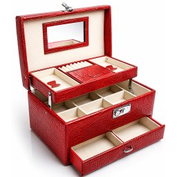 Cutie de Bijuterii XL Secret Red Croco cu 3 Niveluri si Oglinda, 30 20 cm Cadou Cercei Red Crystal