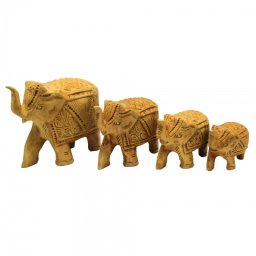 Set 4 Elefanti - Figurine din Lemn - 7-11x5-9x3-5 cm