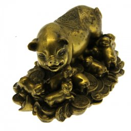 Familie de Purcelusi pe Bani si Pepite - Statueta din Bronz - 14 x 9 x 7 cm - 1 Buc