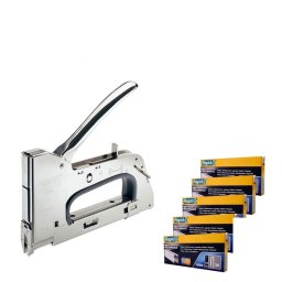 Set capsator cleste Rapid R36 cu 5 cutii capse galvanizate 36 12 divergente DP pentru cabluri si retele