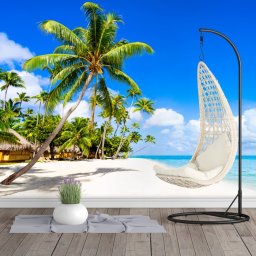 Fototapet 3D Palmieri la Ocean PMO95 (Alege materialul: : Autocolant Perete Laminat Mat, MP: 1 mp)