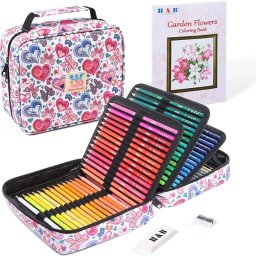 Set 120 creioane colorate cu penar Love si 3 carti de colorat, pentru desen si schite