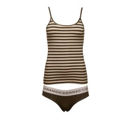 French Connection StCami And Plain Briefs Set Pink Opal/Dusty Olive Stripe