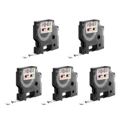 Set 5 benzi DYMO LabelManager 9 mm negru pe alb pentru documente, bibliorafturi, rafturi si organizare generala S0720680