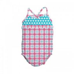 Costum de baie fetita cu scutec inot integrat IPlay Pink Squares SPF50+