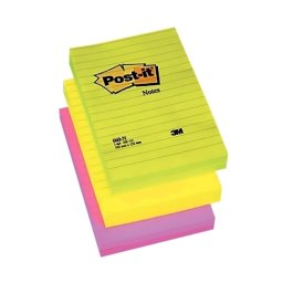 Notite adezive Post-it, liniate, 102 x 152 mm, 100 file, diverse culori