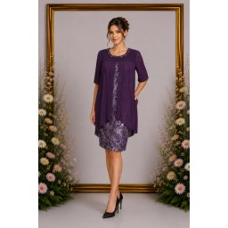 Rochie eleganta Kayla cu aplicatii de margele,nuanta de mov (Marime: 48, Culoare: MOV)