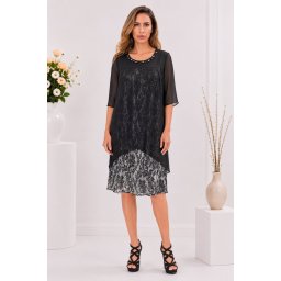 Rochie eleganta Kayla cu aplicatii de margele,nuanat de negru (Marime: 42, Culoare: NEGRU)
