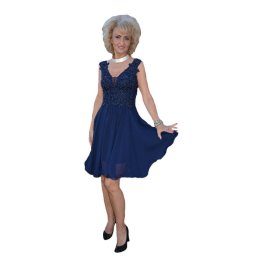 Rochie scurta de seara cu margele aplicate, nuanta bleumarin (Marime: 36, Culoare: BLEUMARIN)