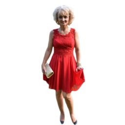 Rochie scurta de seara din dantela si voal rosu, stil baby-doll (Marime: 42, Culoare: ROSU)