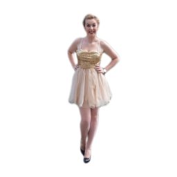 Rochie de seara scurta de culoare aurie cu design de paiete (Marime: 38, Culoare: AURIU)