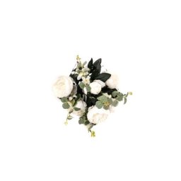 Flori Artificiale Buchet 5 Bujori 1 Boboc, 5Fire Eucalipt Alb