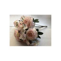 Flori Artificiale Buchet 7 Trandafiri Cu 4 Hortensii Roz