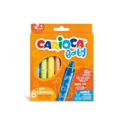 Creioane cerate, rotunde, lavabile, 8 culori/cutie, CARIOCA Baby Wild Crayons 2+