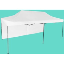 Pavilion de grădină 3x6m – din oțel, Alb, 1 perete lateral
