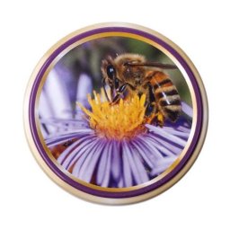 Capac TO66 Twist-Off pt borcan 370 ml (0.5 kg miere ) - model albina pe floare - auriu