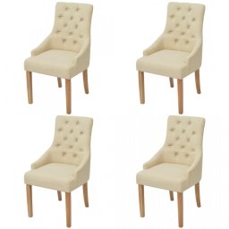 Scaune de bucătărie lemn de stejar material textil crem 2 buc.