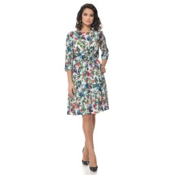 Rochie Multicolor cu snur in talie si model floral