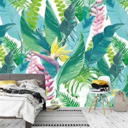 Fototapet Mix de Frunze Tropicale cu Strelitia FRZ12 (Alege materialul: : Tapet Hartie Semilucios + Adeziv, MP: 1 mp)