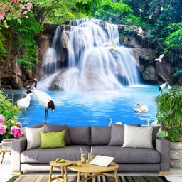 Fototapet 3D Cascada de Vis cu Pasari OPOS80 (Alege materialul: : Autocolant Perete Laminat Mat, MP: 1 mp)