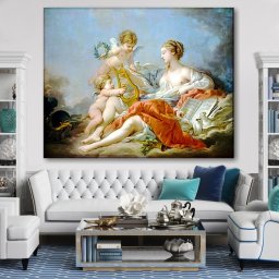 Tablou Canvas Francois Boucher Alegoria Artei Muzicale RFB5 (Dimensiune LxH: 75x60cm)