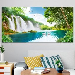 Tablou Canvas Peisaj Feeric Cascada cu Lebede OPO101T (Dimensiune LxH: 200x100cm)