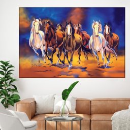 Tablou Canvas 7 Cai Galopand, Simbolul Succesului HS115 (Dimensiune LxH: 105x70cm)