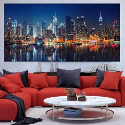 Tablou Canvas Vedere Panoramică pe Manhattan Noaptea, New York, SUA (Dimensiune LxH: 100x50cm)