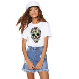 Tricou dama alb - Sugar Skull Colorful