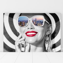 Tablou Canvas Femeie Moderna cu Buze Rosii, Fantezie Urbana TH42 (Dimensiune LxH: 90x60cm)