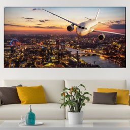 Tablou Canvas Avion In Zbor Deasupra Londrei AMA20 (Dimensiune LxH: 100x50cm)