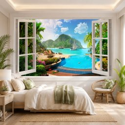 Fototapet Fereastra Spre Paradis OPO184 (Dimensiune Fototapet: 195x130cm LxH)
