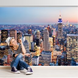 Fototapet Peisaj Urban Combinat cu Luminile Zgarie-Norilor din New York TUSA73 (Alege materialul: : Autocolant Perete Laminat Lucios, MP: 1 mp)