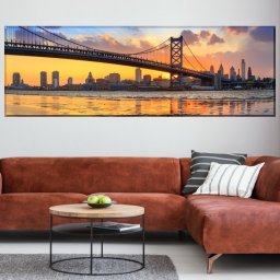 Tablou Canvas Vedere Panoramică Philadelphia, Podul Benjamin Franklin La Apus NYB10 (Dimensiune LxH: 90x30cm)
