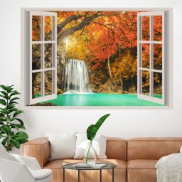 Fototapet 3D Fereastra cu Peisaj de Toamna AMF1819 (Dimensiune Fototapet: 180x120cm LxH)