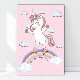Tablou Canvas Unicorn cu Role pe Curcubeu CG3A (Dimensiune LxH: 40x60cm)