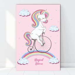 Tablou Canvas Unicorn cu Bicicleta pe Curcubeu CG3B (Dimensiune LxH: 40x60cm)