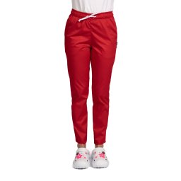 Pantaloni medicali rosii cu elastan, model dama, cu snur si doua buzunare laterale