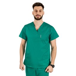 Halat medical verde unisex cu anchior in forma V cu trei buzunare