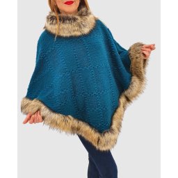 Poncho din lana cu blana