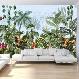 Fototapet Peisaj Tropical cu Palmieri si Plante Exotice GRD27 (Alege materialul: : Autocolant Perete Laminat Mat, MP: 1 mp)