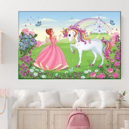 Tablou Canvas Printesa cu Calut Unicorn LOL18 (Dimensiune LxH: 120x80cm)