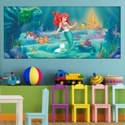 Tablou Canvas Micuta Sirena Printre Plante Marine DEB352 (Dimensiune LxH: 160x80cm)