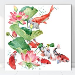 Tablou Canvas Flori de Lotus cu Pesti Koi SEF84 (Optiuni Tablou: 50x50cm)
