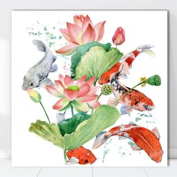 Tablou Canvas Flori de Lotus cu Pesti Koi SEF83 (Optiuni Tablou: 70x70cm)
