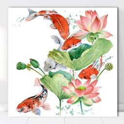 Tablou Canvas Flori de Lotus cu Pesti Koi SEF82 (Optiuni Tablou: 40x40cm)