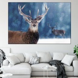 Tablou Canvas Cerb in Peisaj de Iarna ASJ18 (Dimensiune LxH: 90x60cm)